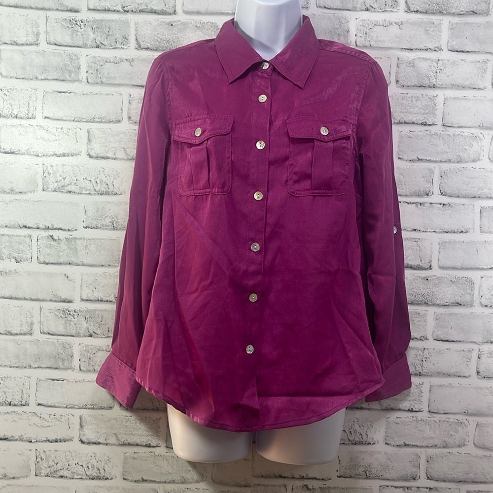 Ruby Rd. Petite Roll Tab Sleeve Blouse 8 Petite